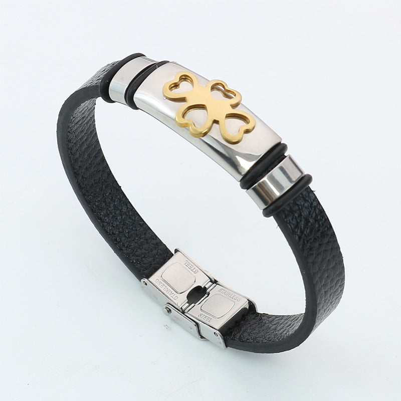 Men's Souvenir Gift Leather Titanium Steel Cross Bracelets