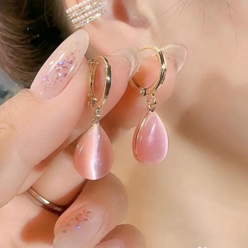 Korean Style Niche Design Trend Water Drop Cat Eye Fashion Earrings