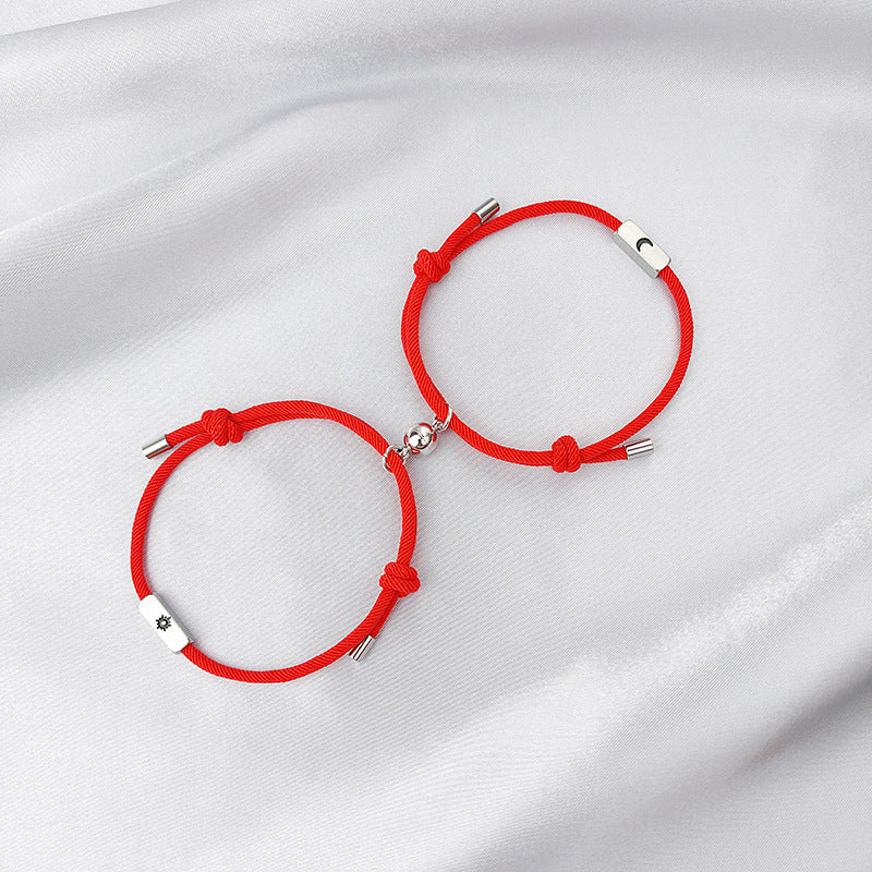 Bracelets de couple à succion magnétique soleil et lune en acier inoxydable pour femmes et hommes