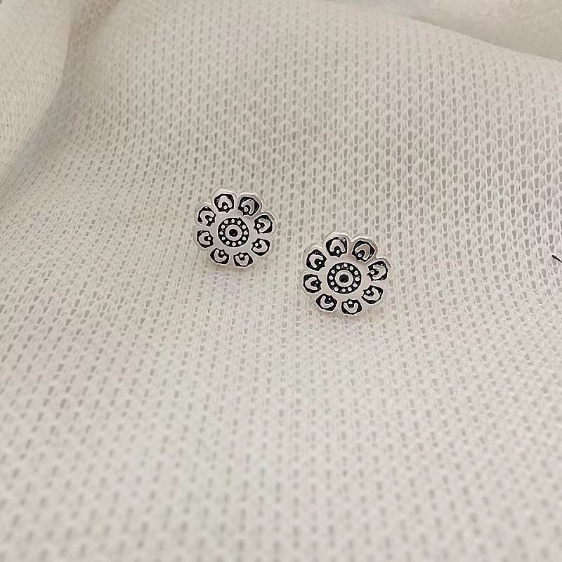 Women's Glaze Flowers Sier Needle Simple Retro Rings