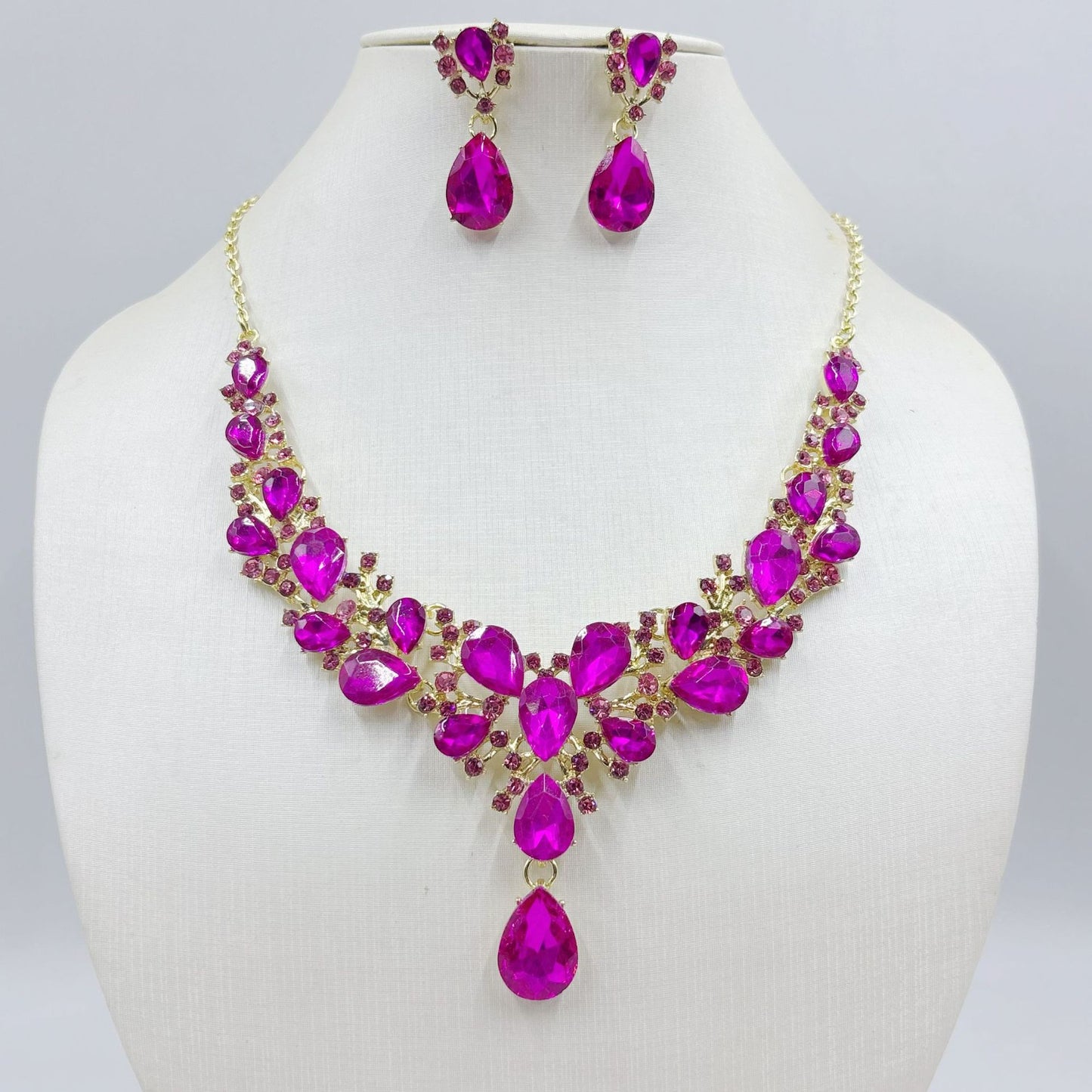 Water Drop Super Bridal Banquet Three-piece Zircon Gem Short Jewelry Set