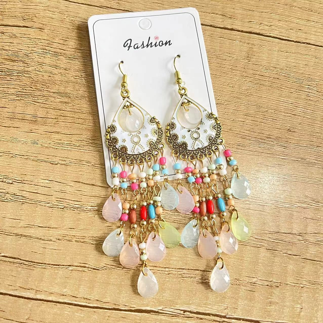 Ethnic Style Tassel Long Bohemian Crystal Yunnan Summer Earrings