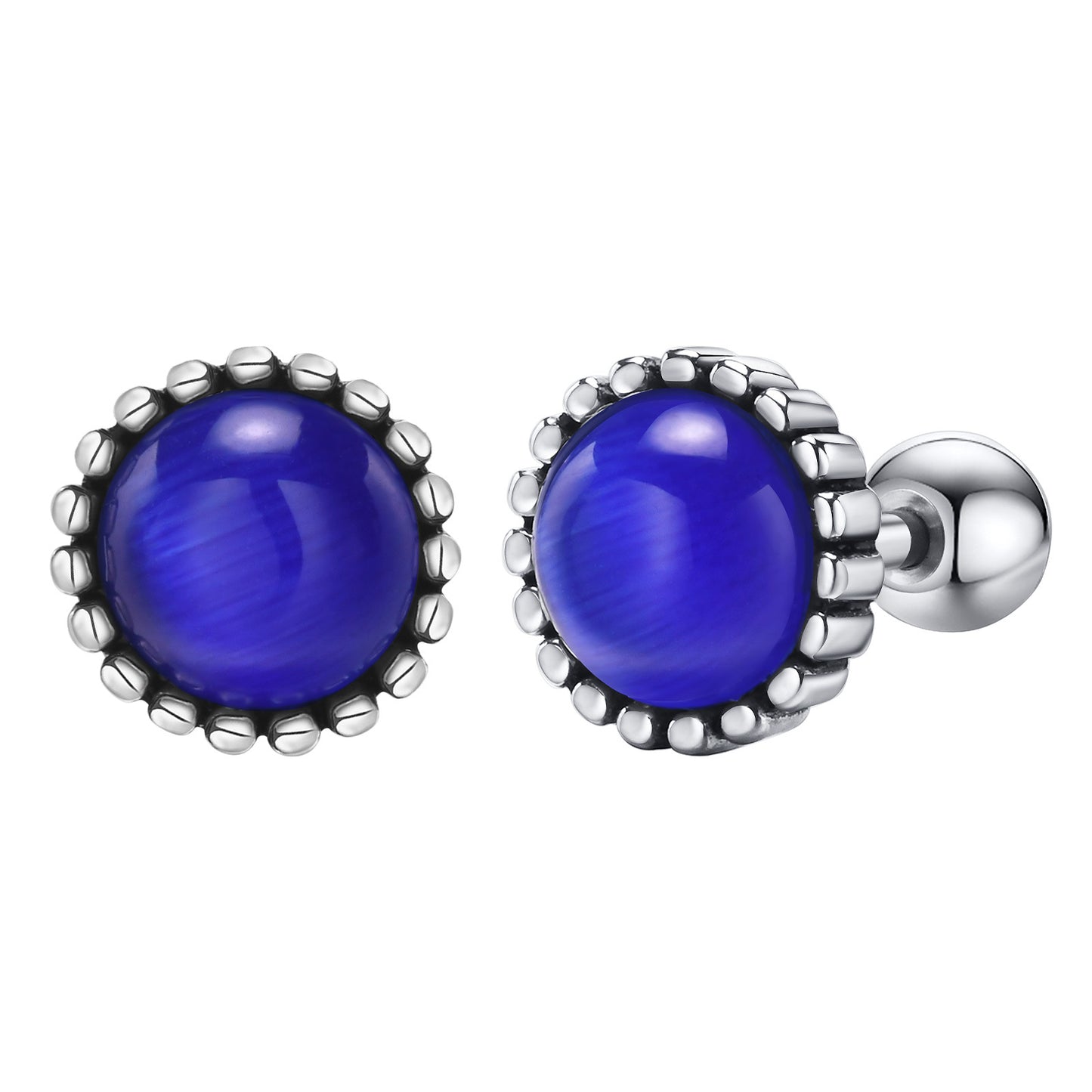 Men's Stainless Steel Round Sapphire Retro Style Earrings