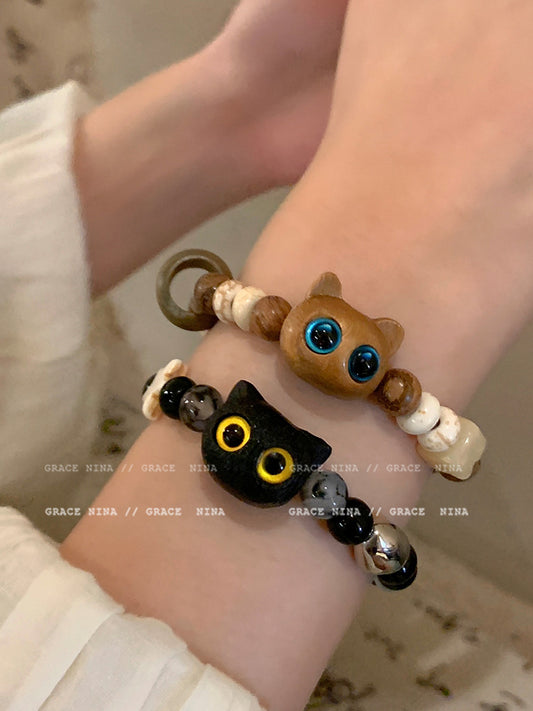 Bracelets de minorité de luxe légers pour femmes, perles de chat mignon