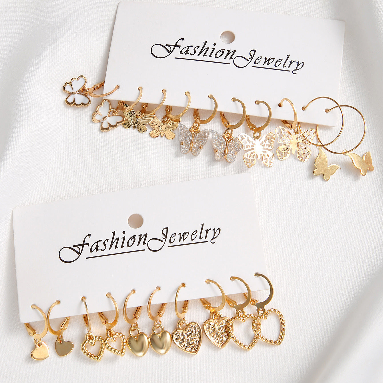 Simple Hollow Heart Golden Butterfly Ear Earrings