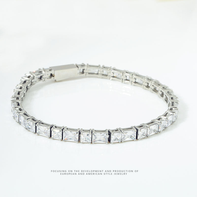 Style Cube Sugar Full Rhinestone Zircon Tennis Stainless Steel Flash Bracelet