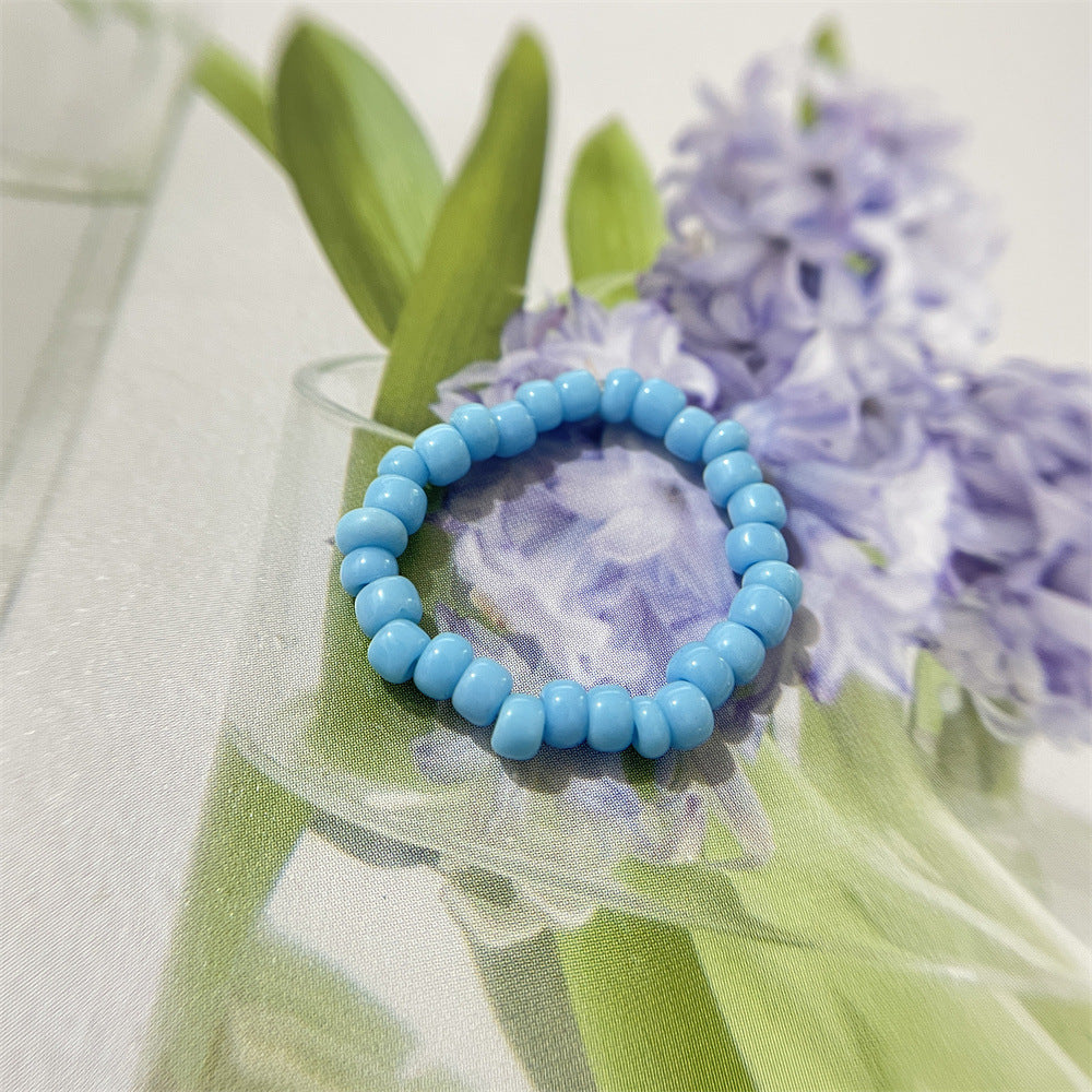Bead Flower Colorful Woven Small Index Finger Female Rings