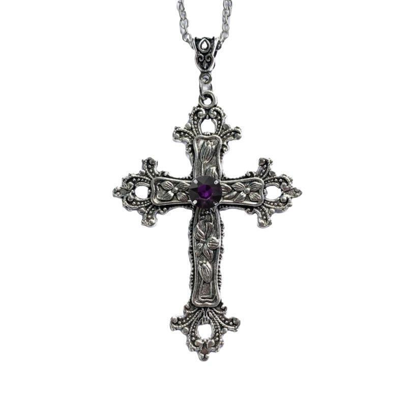 Creative Flowers Print Cross Diamond Gothic Necklaces