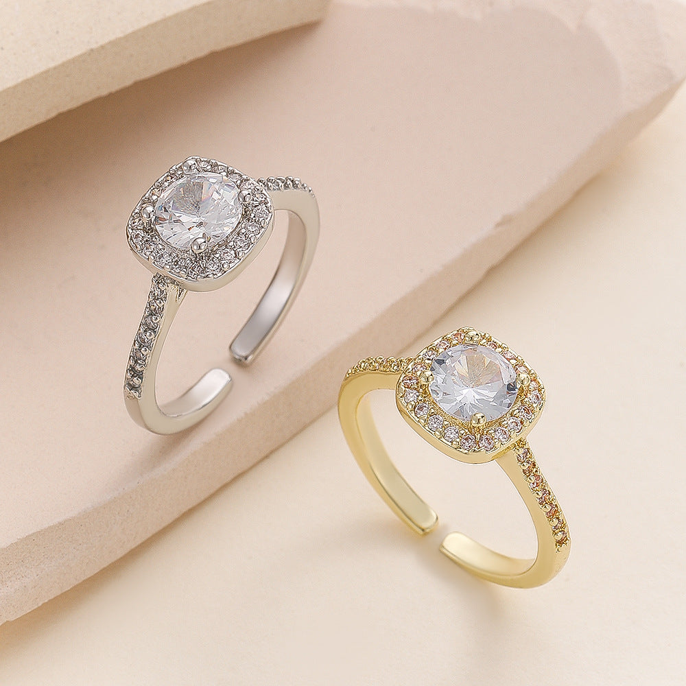 Inlaid Small Square Zircon Rhinestone Female Affordable Luxury Ring