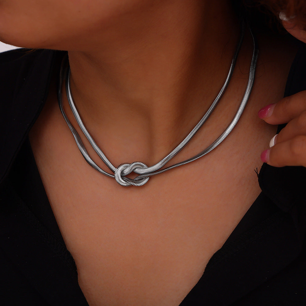 Style Personalized Knot Design Double Layer Snake Bones Chain Titanium Jewelry Set