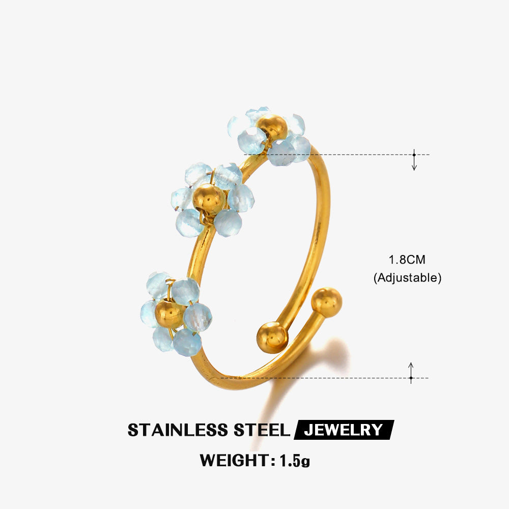 Fashion Popular Stainless Steel Simple Style Zircon Flower Ring