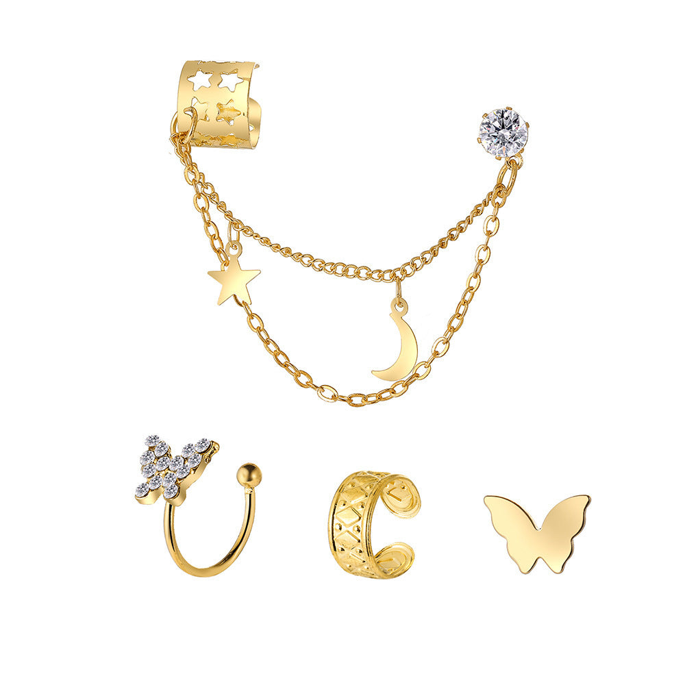 Full Diamond Butterfly Bone Creative Personality Golden Star Moon Ear Clip