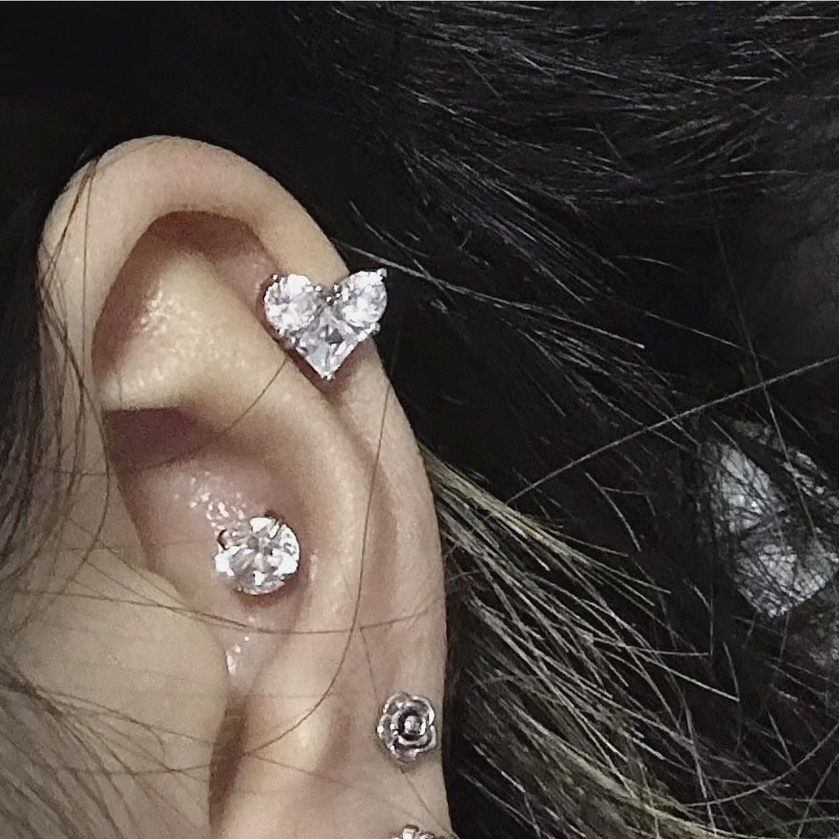 Heart Shape With Diamond Female Sweet Cool Design Sense Zircon Stud Earrings