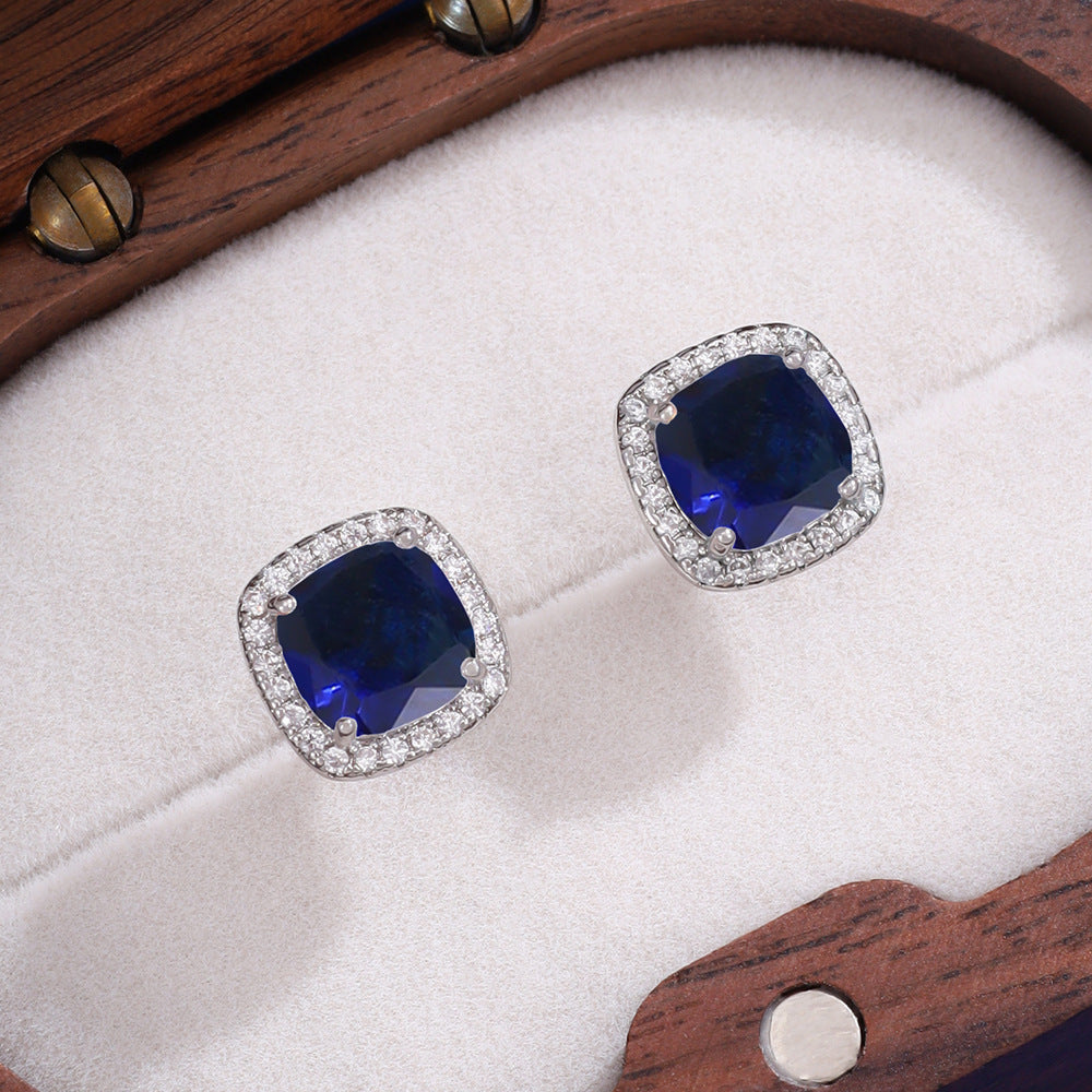 Simple Design Colorful Crystals Super Flash Square Female Fresh Stud Earrings