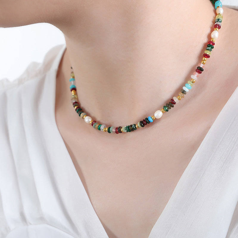 Women's Beaded Natural Stone Freshwater Pearl Personality Queen Jewelry Set