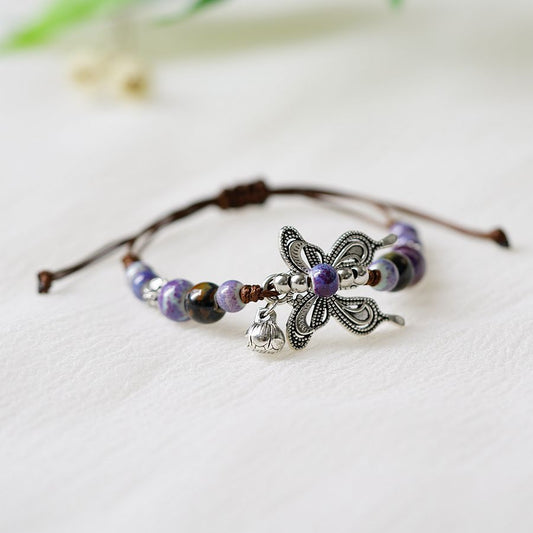 Artistic Crafts Woven Butterfly Ceramic Female National Chinese Carrying Bracelets