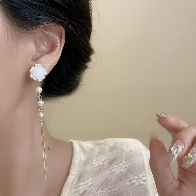 Elegant French Flower Tassel Long High Sense Gentle Rings
