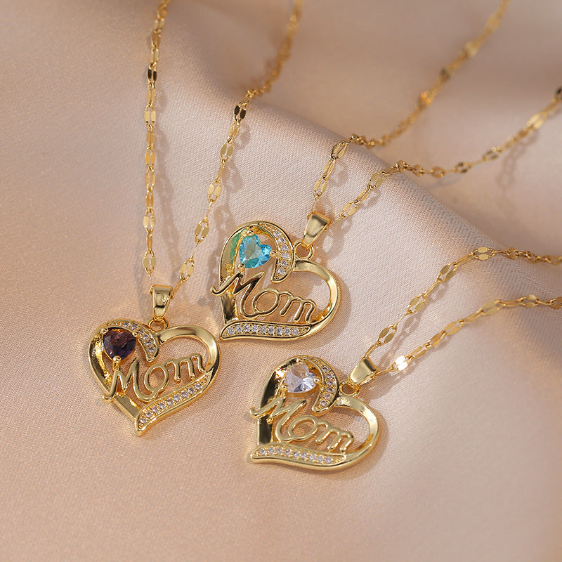 Hearts Temperament Heart-shaped Pendant Letter Personality Mother's Day Necklaces