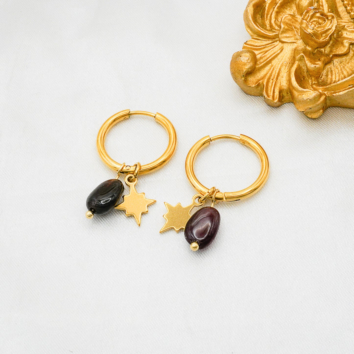 Stone Eight Awn Star Titanium Steel Gold Plated Ear Earrings