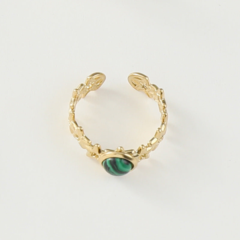Stainless Steel Ladies Natural Stone Turquoise Shank Retro Ring