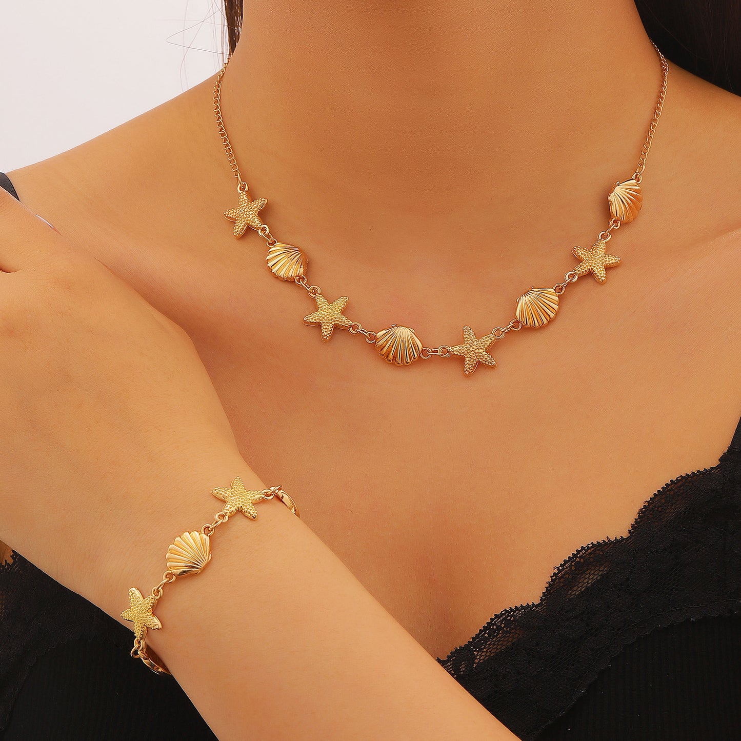 Women's Ocean Style Shell Starfish Waist Chain For Jewelry Set