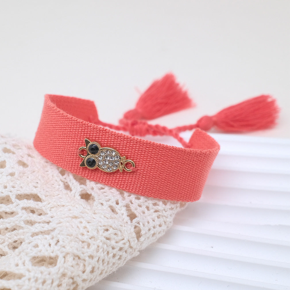 Ribbon Embroidered Letter Owl Creative Weaving Bracelets