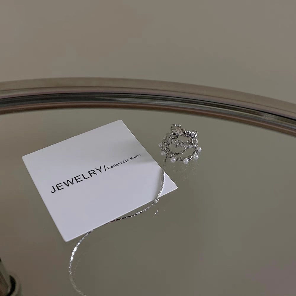 Pearl Zircon Tassel Long Clip-on Elegant Female High Earrings