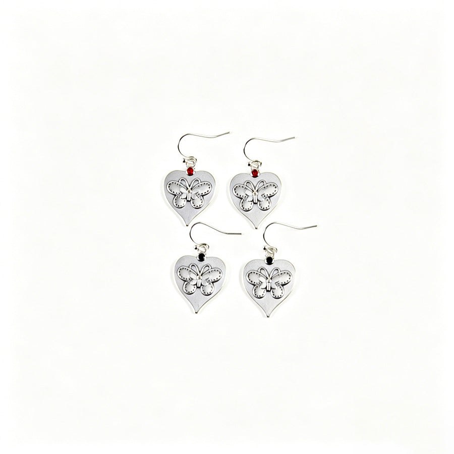 Sier Spot Drill Butterfly Love Heart Simple Personality Zinc Earrings