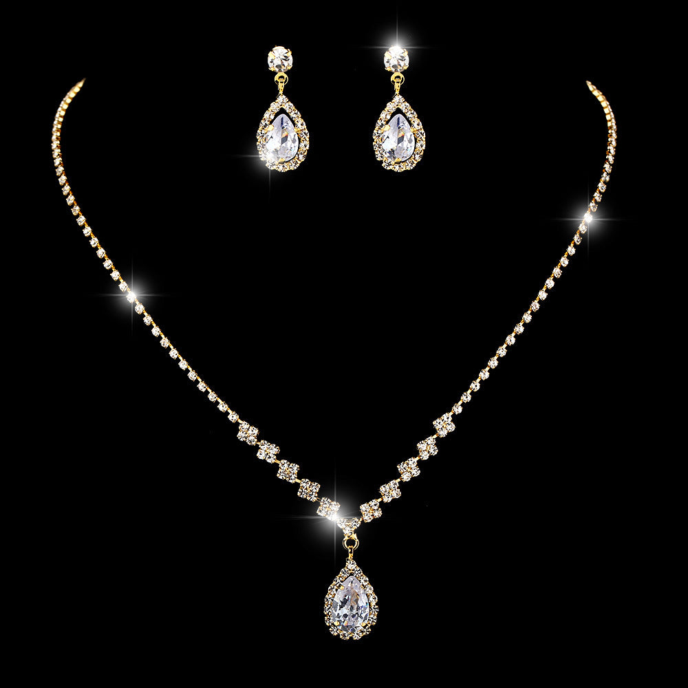 Zircon Water Drop Eardrops Bride Wedding Jewelry Set