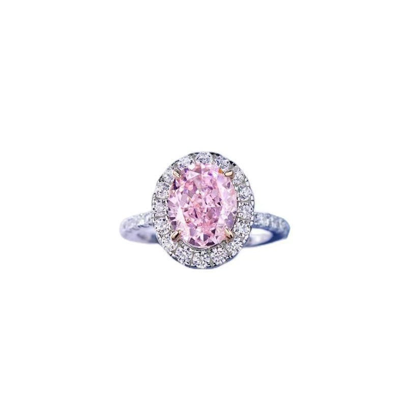 Super Flash Pink Diamond Big Oval Luxury Sweet Beautiful Design Ring