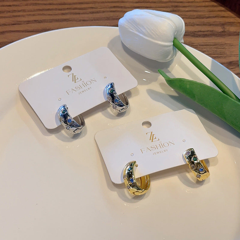 Real Gold Electroplating Simple Exquisite Color Zircon Special Interest Light Stud Earrings