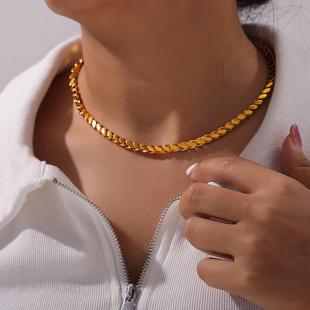Xi Simple Stylish Personality Niche Oval Blade Stitching Jewelry Set