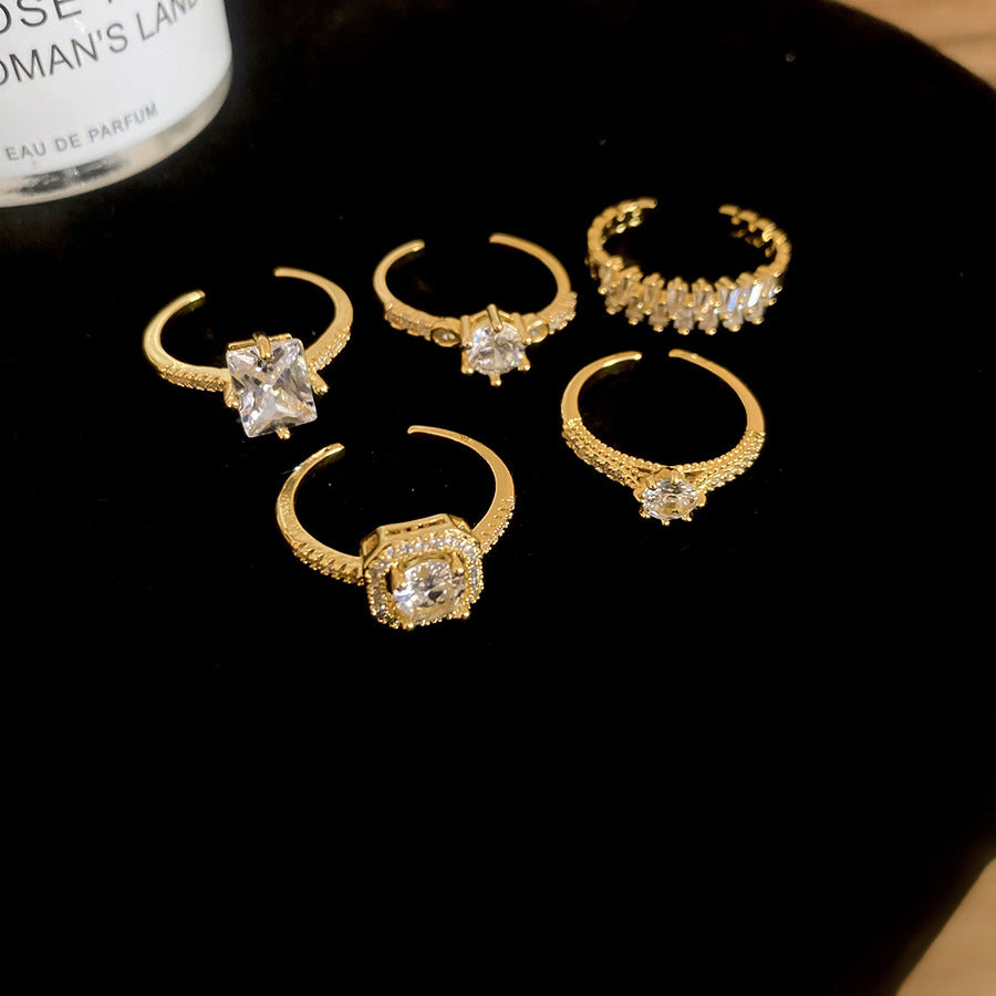 Inlaid Zircon Love Round Open Niche High Sense Rings
