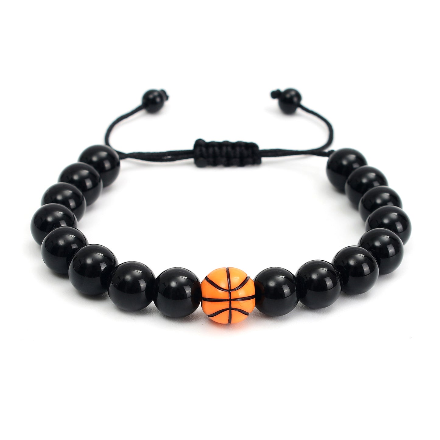 Men's Black Baseball Imitation Obsidian Beaded Sports Bracelets