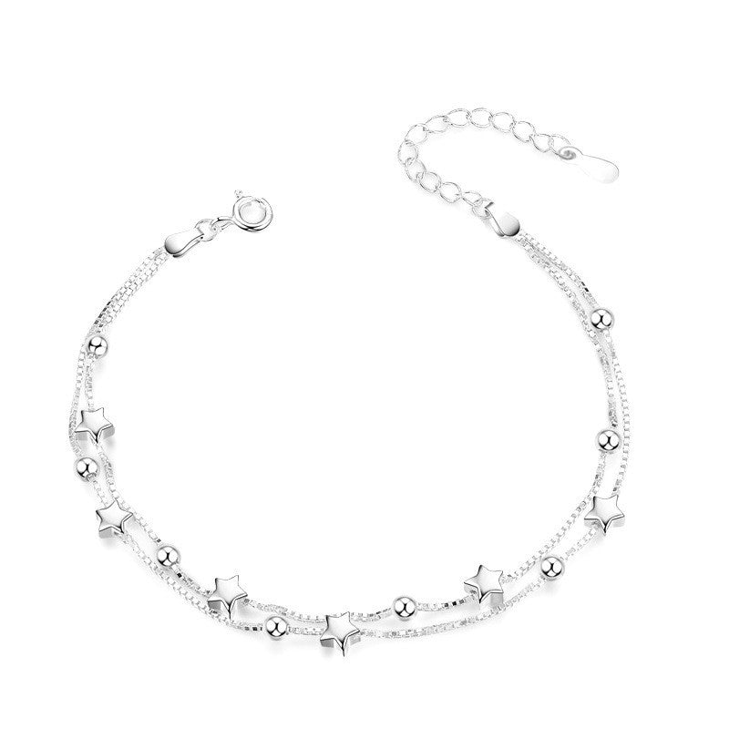 Sterling Sier Plated Double Circles Star Ball Female Minority Simple Bracelets