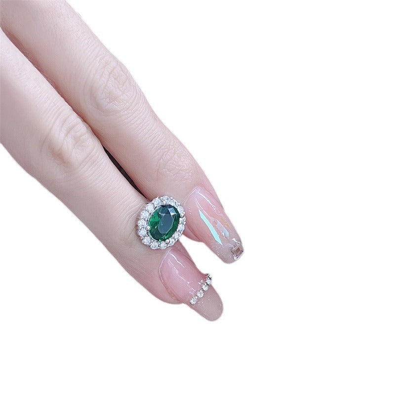 Women's Clavicle Emerald Chain Sterling Sier Gemstone Inlaid Zircon Jewelry Set