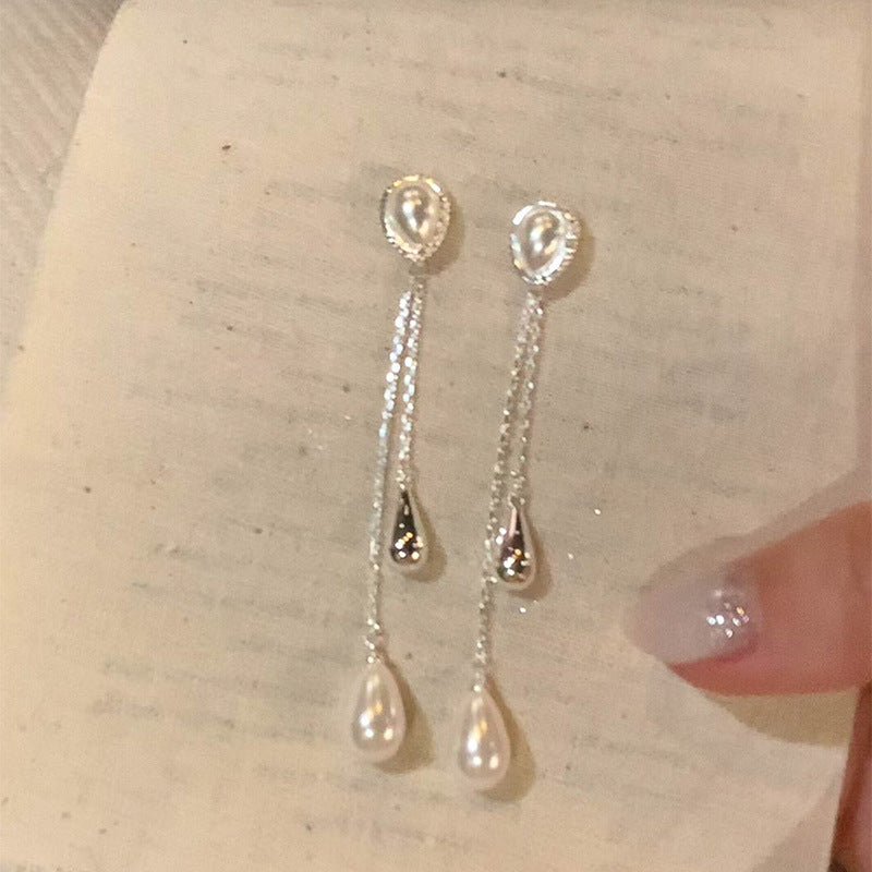 Women's Drop Pearl Long Fringe For Exquisite Versatile Square Round Earrings