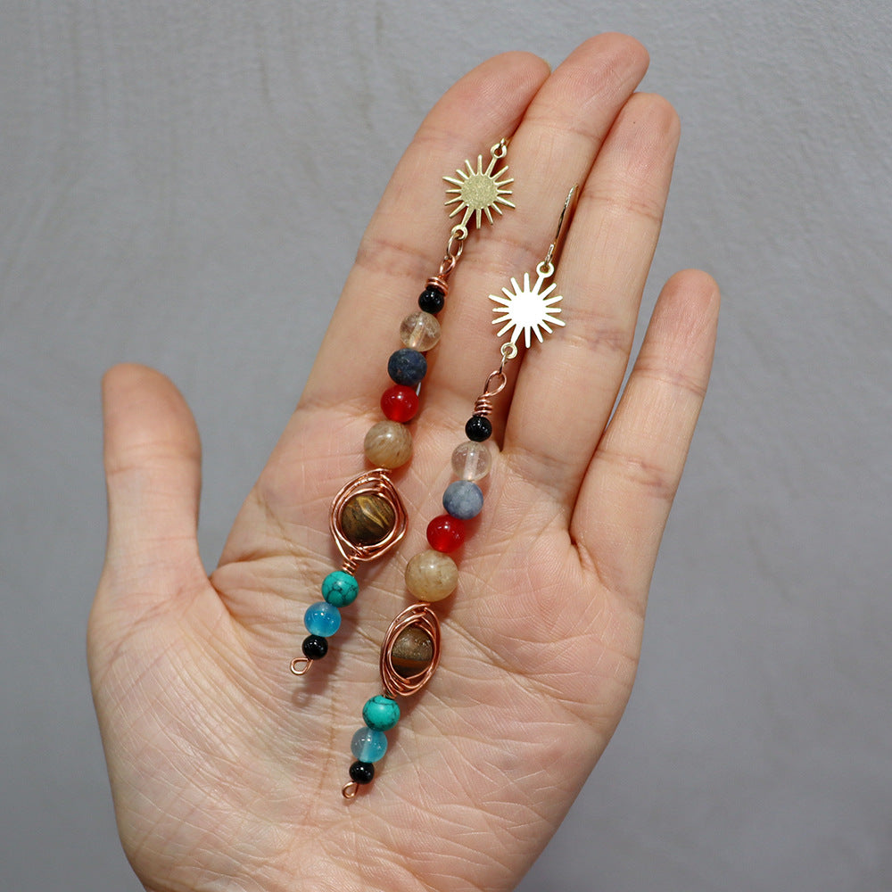 Handmade Natural Beads Earth Saturn Universe Sun Ear Rings