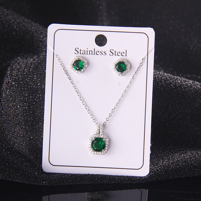 Zircon Crystal Square Diamond Full Perfume Bottle Female Jewelry Set