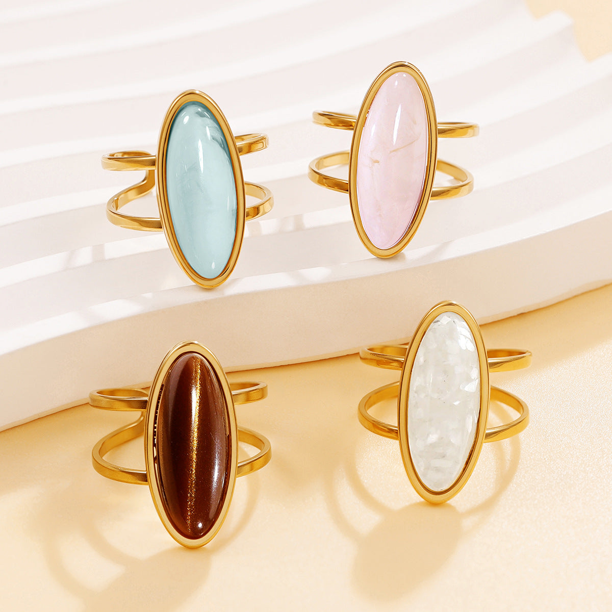 Steel Personality Retro Geometric Gemstone Multiple Colors Rings