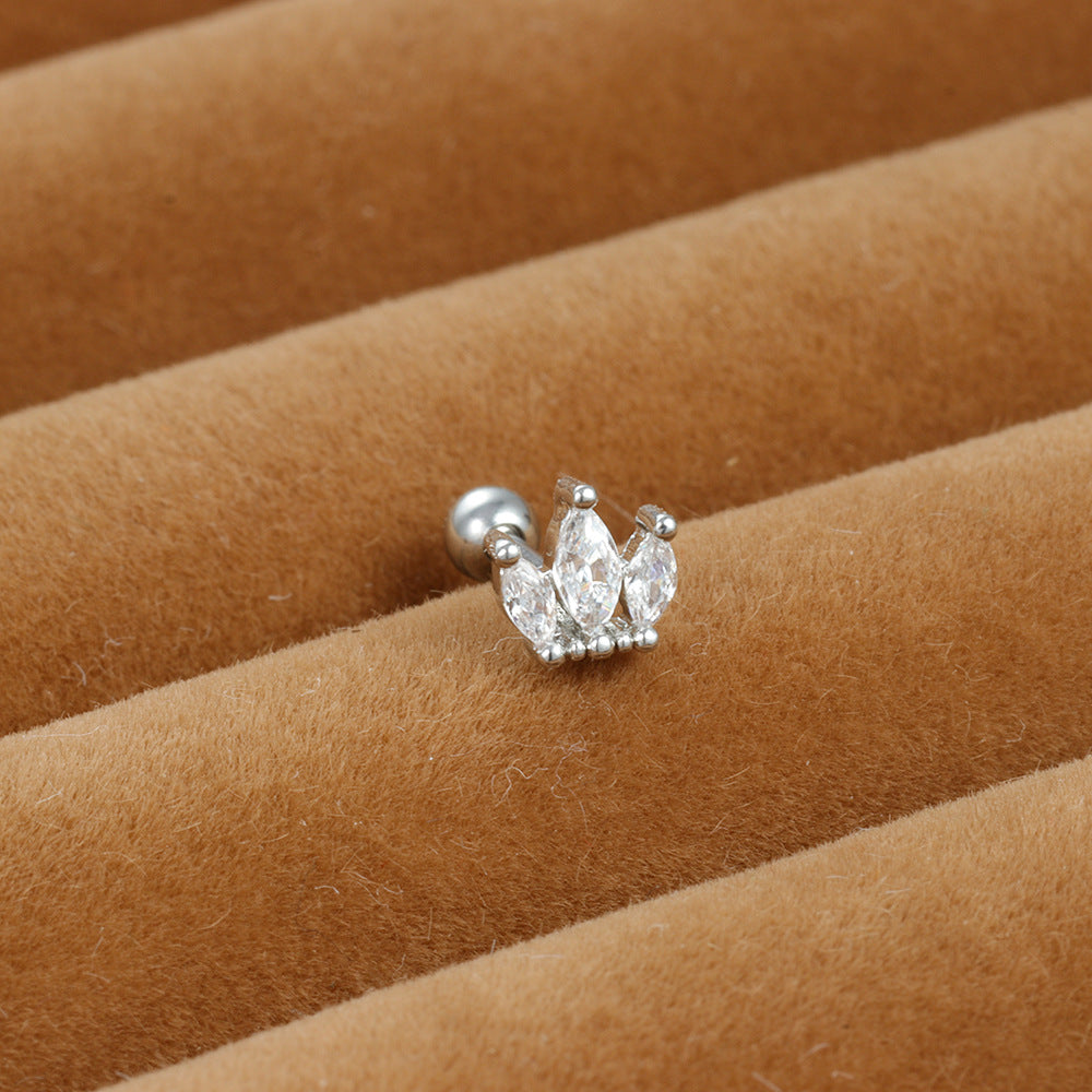 Stainless Steel Thin Rod Ear Micro Inlaid Zircon Stud Earrings