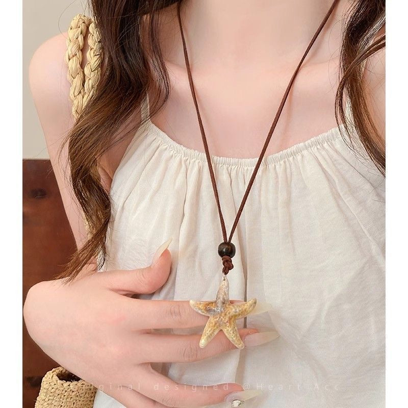 Long Female Korean Style Vacation Clavicle Chain Niche Design Super Necklace