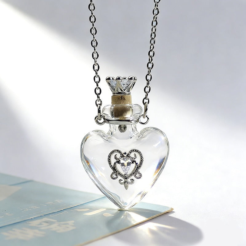 Transparent Heart-shaped Colored Glaze Perfume Essential Necklaces