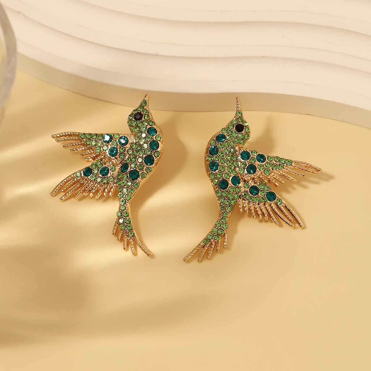 Creative Design Fashion Exaggerated Cute Bird Gold Inlaid Colorful Earrings
