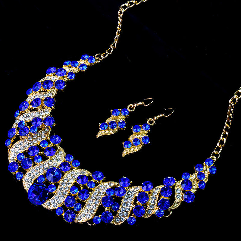 Female Alloy Diamond Full Flower Exaggerated Sweater Jewelry Set