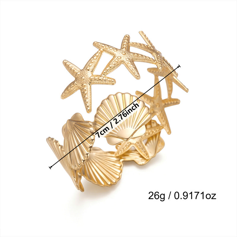 Ocean Style Metal Female Summer Vacation Starfish Baroque Hollow Adjustable Bracelets
