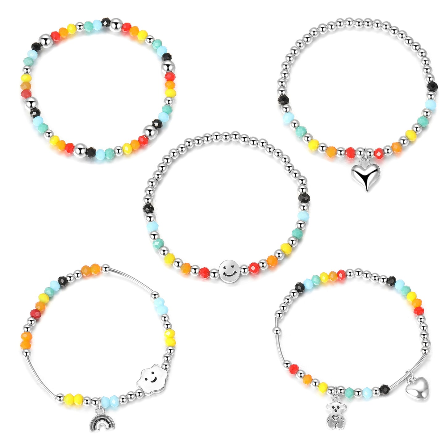 Rainbow Smiley Bear Heart Beaded Design Bracelets