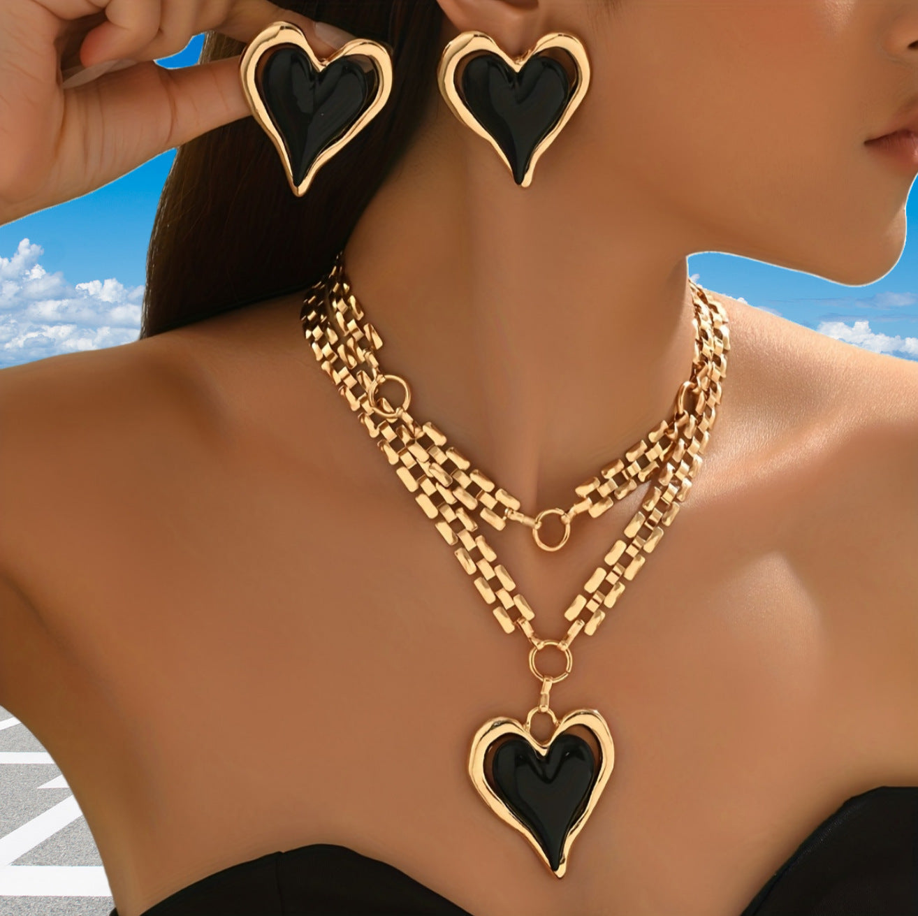 Valentine's Day Exaggerated Oversized Heart Temperament Jewelry Set