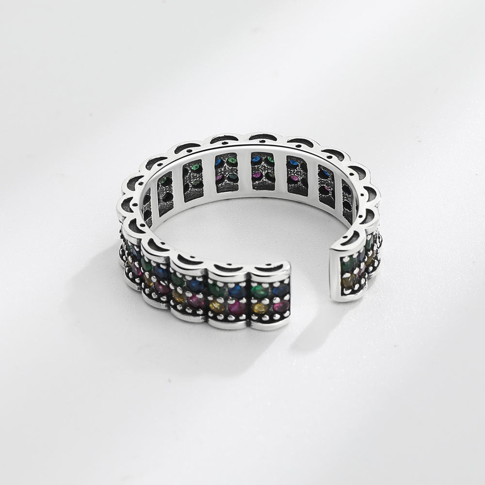 Women's Inlaid Color Diamond Rainbow Spring Open Rings