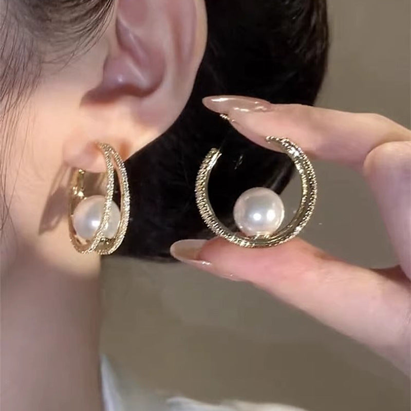 Light Luxury High-grade Temperament Full Diamond Pearl Unique Earrings